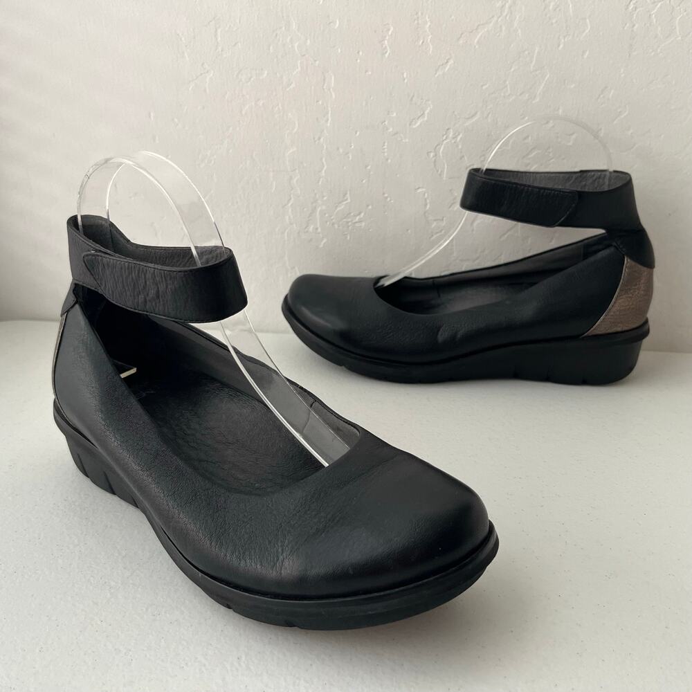 Dansko Jenna Mary Janes Black Size EU 38/US 7.5-8 Leather Metallic Wedge Comfort